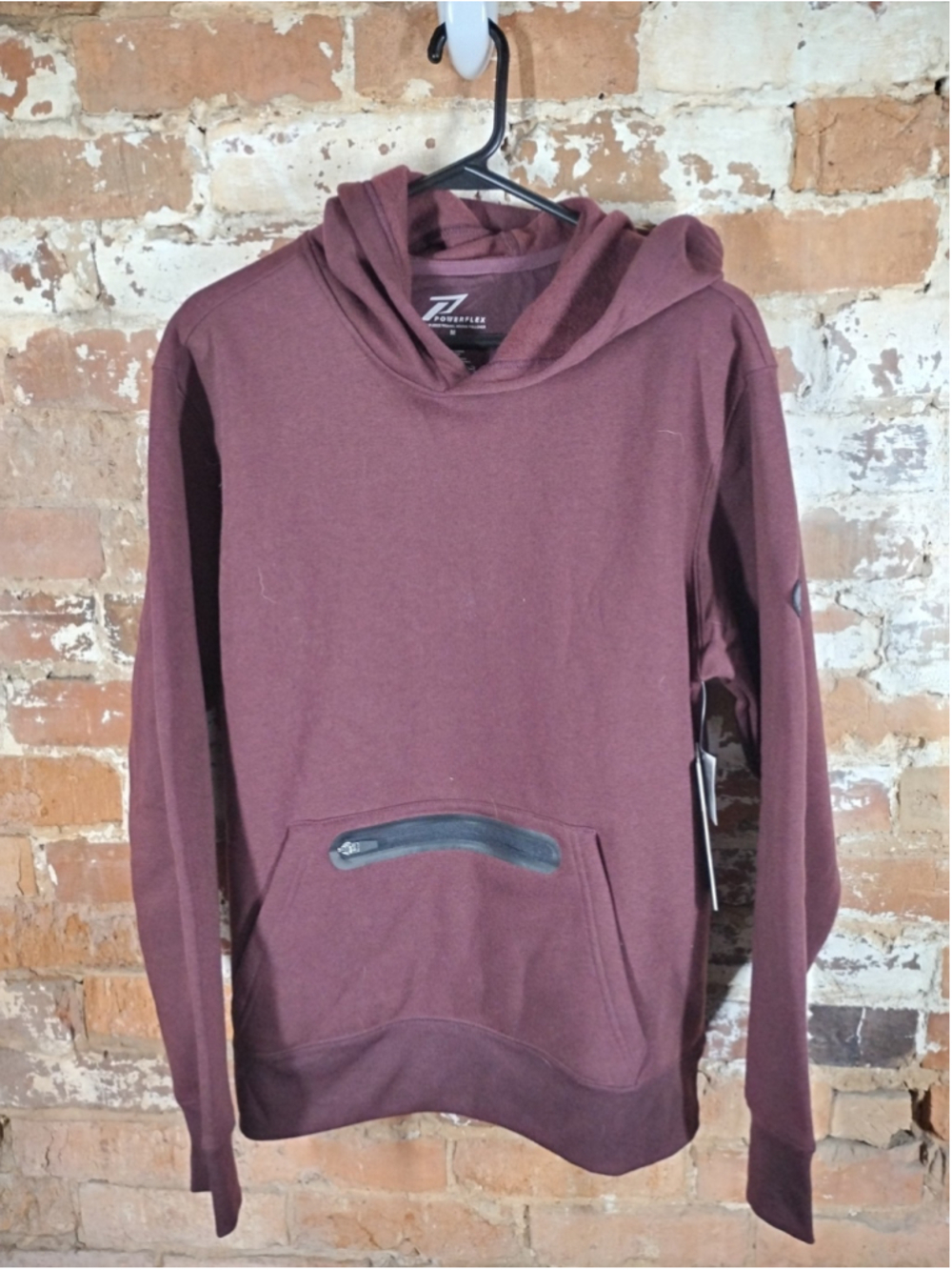 Powerflex Men’s Burgundy And Black Pullover Hoodie Zip Pockets‎ Medium